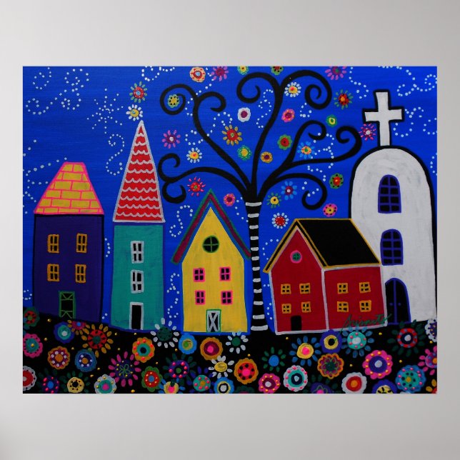 POSTER PEINTURE DES PRISARTS DE LA VILLE DE PUEBLO AU MEX (Devant)