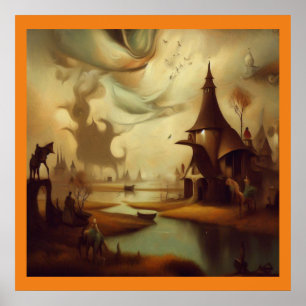 Poster Peinture d'Imaginaire 3 - Paysage médiéval