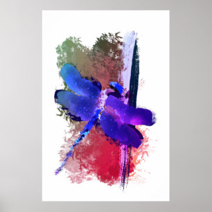 Poster Peinture d'insecte libellule bleu violet