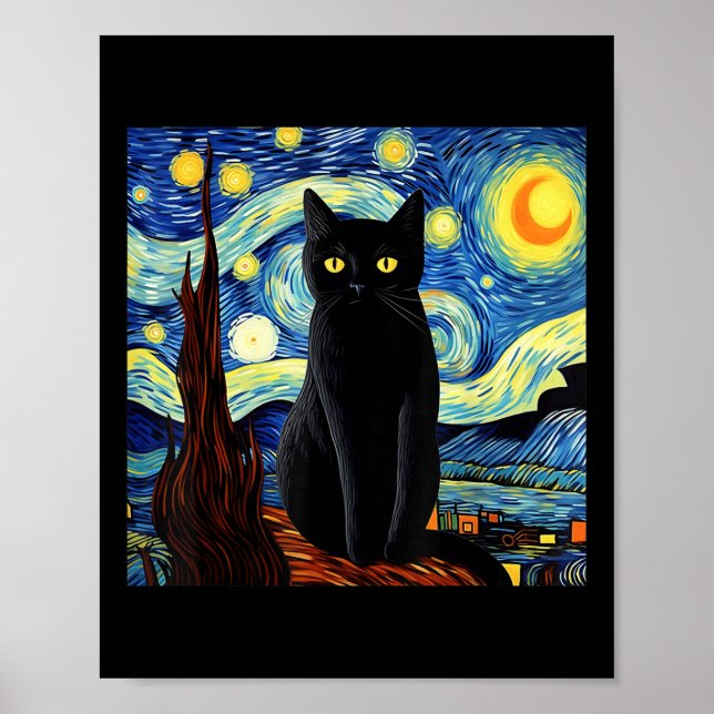 Poster Peinture drôle de chat noir Artiste Van Gogh Starr (Devant)