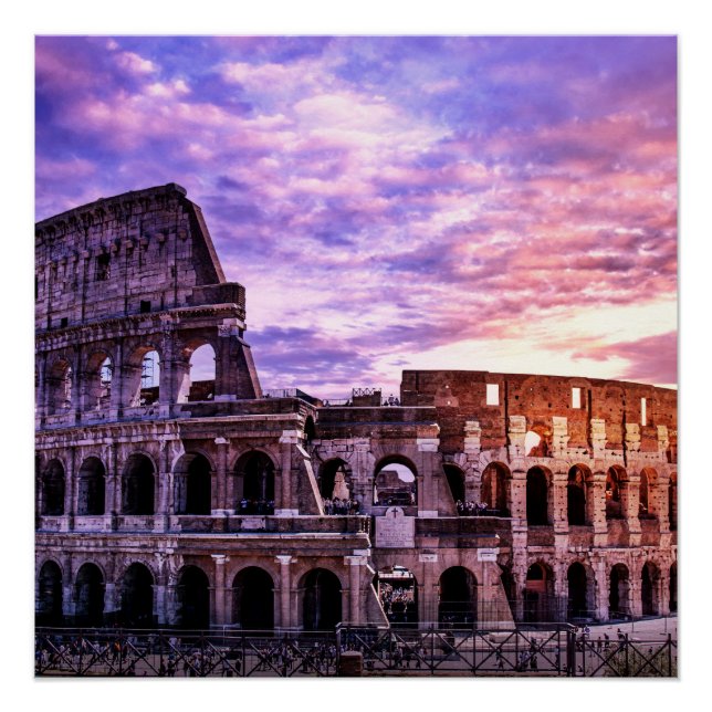 Poster Peinture du Colisée à Rome au coucher du soleil (Devant)