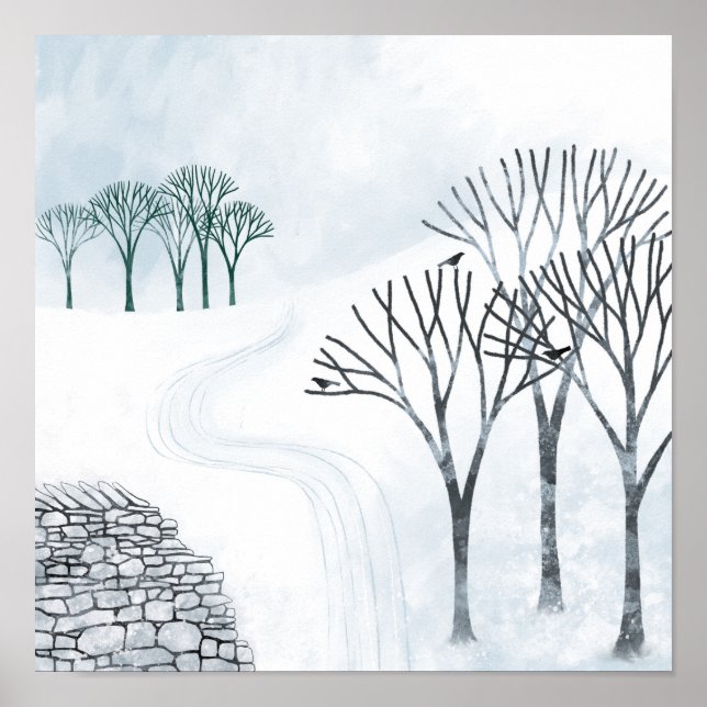Poster Peinture du paysage de neige en hiver (Devant)