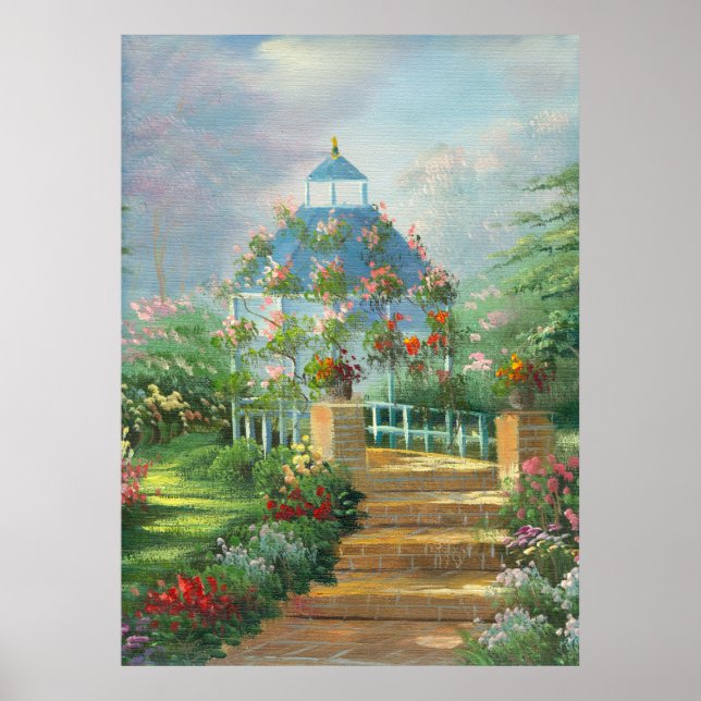 Poster Peinture D'Un Gazebo Couvert De Fleur En Été (Devant)
