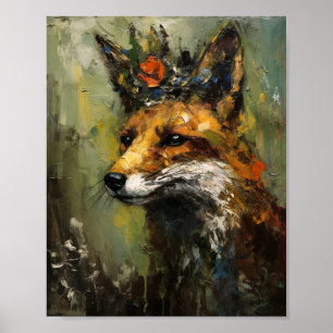 Poster Peinture d'un Renard Rouge dans une Couronne