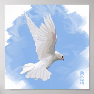 Poster Peinture d'un vol de colombe de blanc