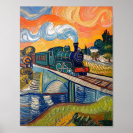 Poster Peinture d'une locomotive à vapeur ancienne traver