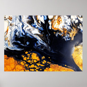 Poster Peinture en acrylique or, bleu et blanc Art Abstra