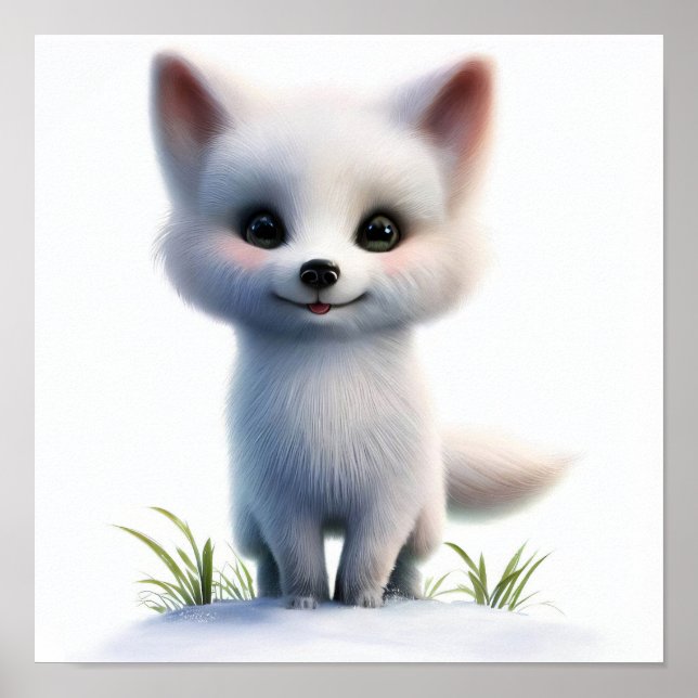 Poster Peinture en Aquarelle 3D de renard arctique (Devant)