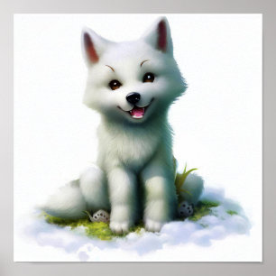 Poster Peinture en aquarelle 3D d'un loup arctique