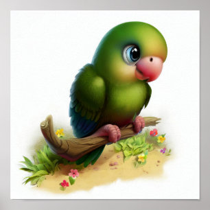 Poster Peinture en Aquarelle 3D d'un perroquet américain