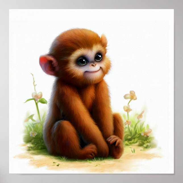 Poster Peinture en Aquarelle 3D d'un singe Howler mignon (Devant)