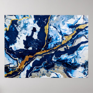 Poster Peinture en or et bleu acrylique Art Abstrait Abst