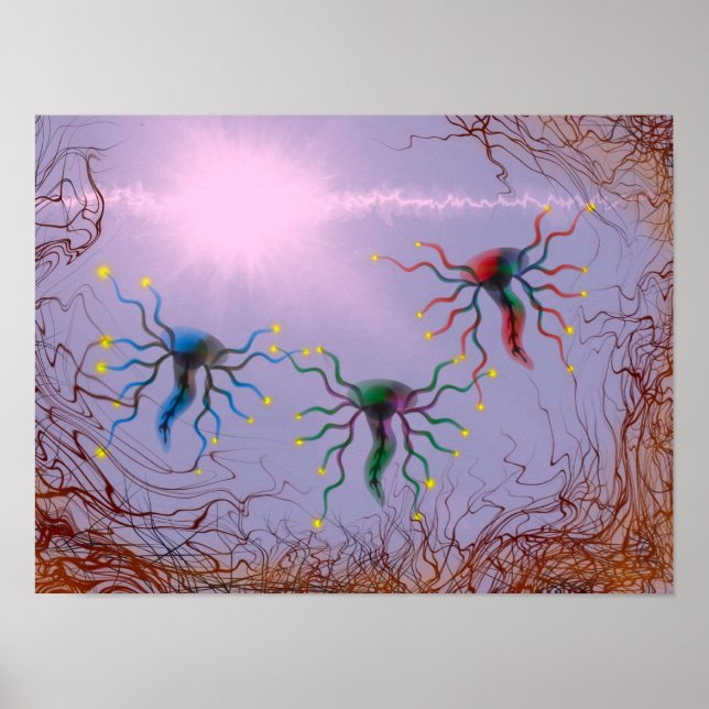 Poster Peinture énergétique bioluminescente abstraite (Devant)