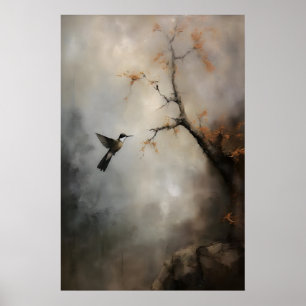 Poster Peinture éthérée de colibri Mur d'oiseau vintage