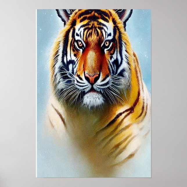 Poster Peinture faciale de tigre - Artwork de faune frapp (Devant)