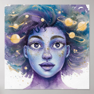 Poster Peinture faciale féminine aquarelle