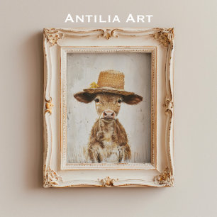 Poster Peinture fantaisiste de vache de ferme avec veau p