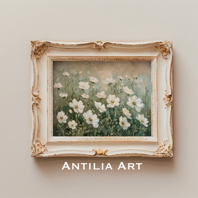 Poster Peinture Fleur sauvage blanche prés de printemps (Créateur téléchargé)