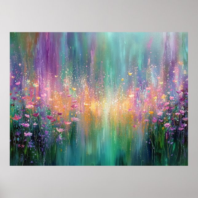 Poster Peinture florale abstraite aux couleurs vives (Devant)