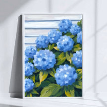 Peinture florale de buissons d'hortensias bleus