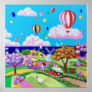 Poster Peinture folklorique - bord de mer agréable