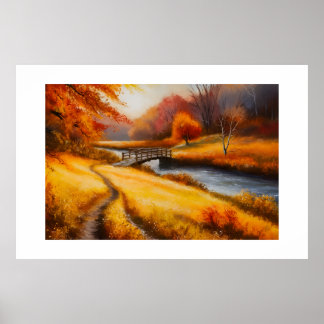 Poster Peinture forestière d'automne - Paysage d'automne