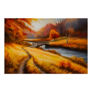 Poster Peinture forestière d'automne - Paysage d'automne