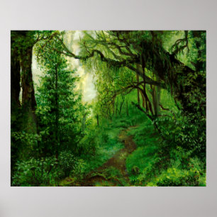 Poster Peinture forestière d'été verte Imprimer par Nephe