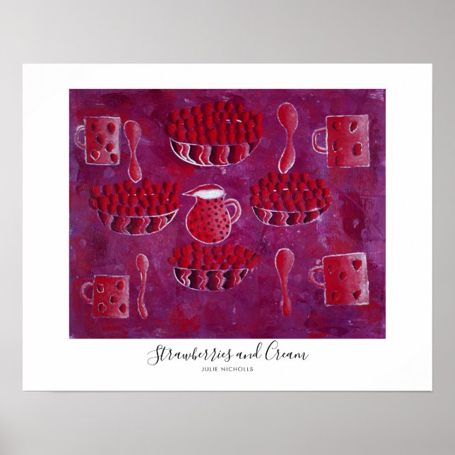 Poster Peinture Fraises et Crème (Devant)