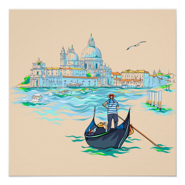 Poster Peinture gondolier de Venise (Devant)