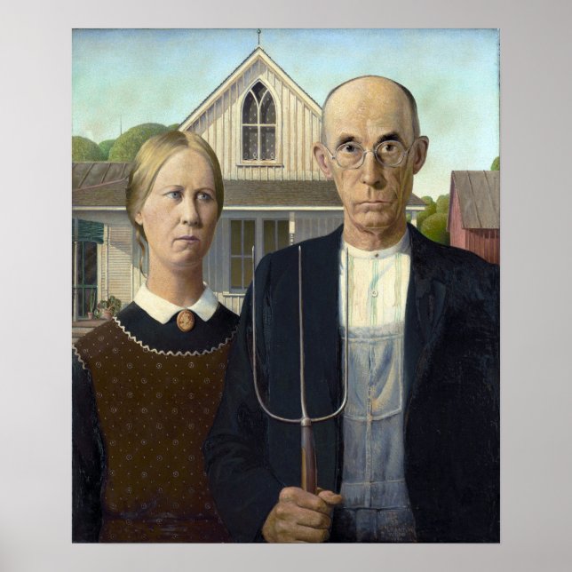 Poster Peinture gothique américaine par Grant Wood (Devant)