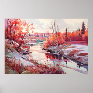 Poster Peinture hydrographique de la rivière rurale