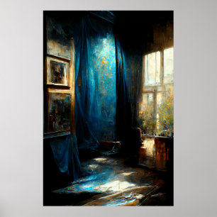 Poster Peinture inspirée du jazz bleu et sensoriel