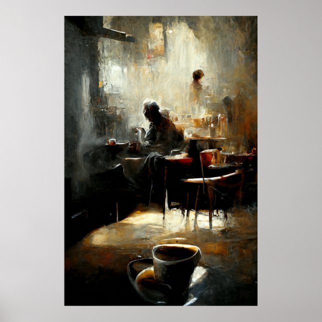 Poster Peinture inspirée du Jazz café noir (Devant)
