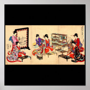 Poster Peinture japonaise antique. Circa 1895