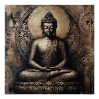 POSTER PEINTURE MÉTALLIQUE BOUDDHA ART #18