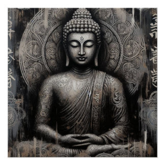 POSTER PEINTURE MÉTALLIQUE BOUDDHA ART #21