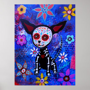 POSTER PEINTURE MEXICAINE CHIHUAHUA DIA DE LOS MUERTOS