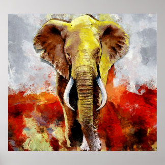 Poster Peinture moderne à l'huile d'éléphant Abstraite