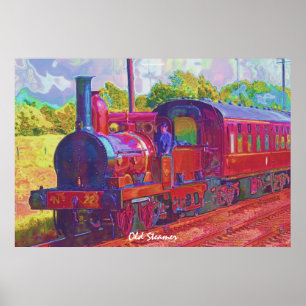 Poster Peinture moderne de train vintage de vapeur sur