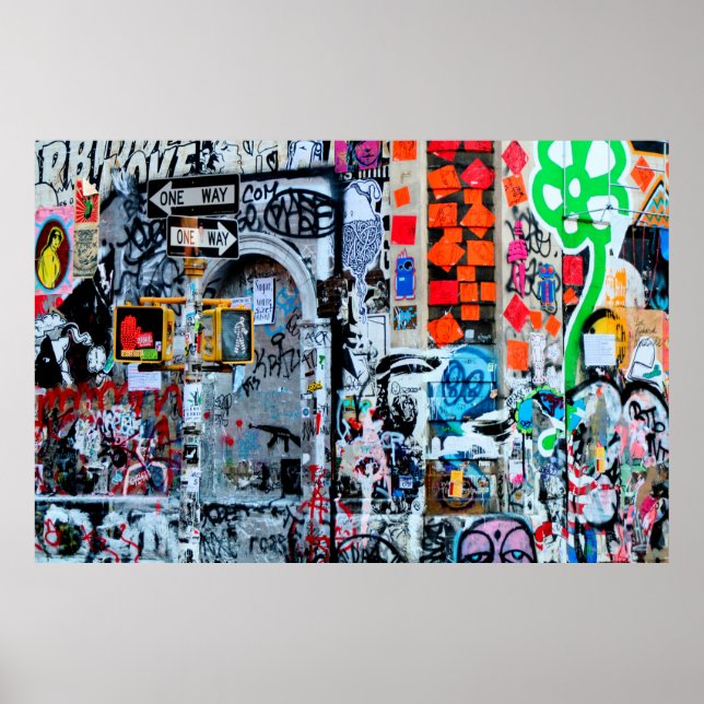 POSTER PEINTURE MUR MULTICOLORÉE (Devant)