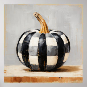 Poster Peinture murale en noir et blanc Plaid Citrouille