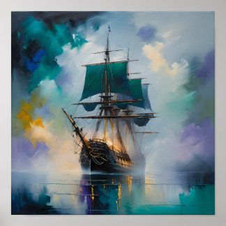 Poster Peinture nautique onirique de grand voilier dans l