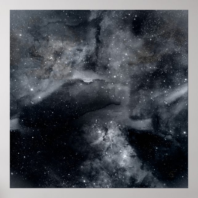 Poster Peinture Nebula en Galaxie noire blanche (Devant)
