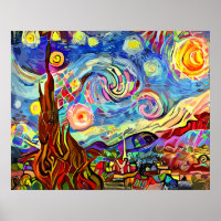 Peinture nocturne artistique moderne étoilée