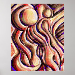 Poster Peinture numérique d'abrégé sur orange remous