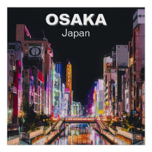 Poster Peinture numérique d'Osaka Japon la nuit