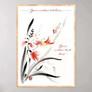 Poster Peinture orientale classique des fleurs d'encre su