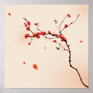 Poster Peinture orientale de style, fleur au printemps 3