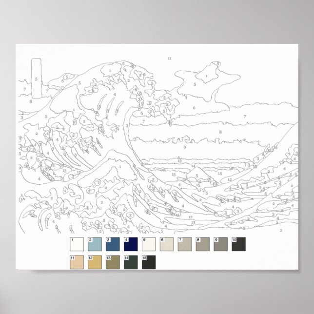 Poster Peinture par numéros Post : La Grande vague au lar (Devant)